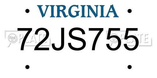 72JS755 Virginia License Plate