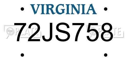 72JS758 Virginia License Plate