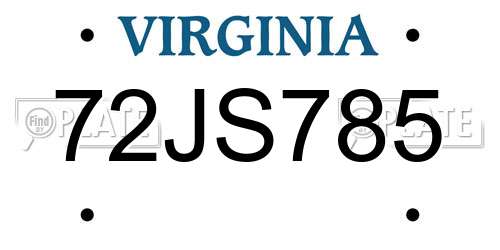 72JS785 Virginia License Plate