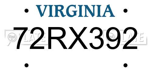 72RX392 Virginia License Plate