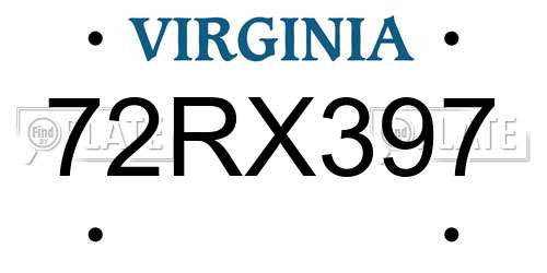 72RX397 Virginia License Plate