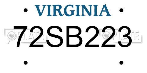 72SB223 Virginia License Plate