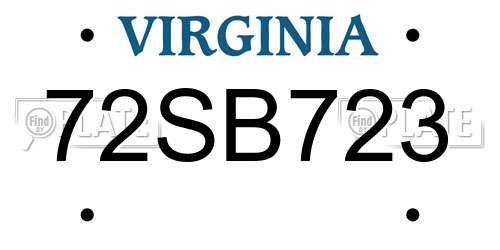 72SB723 Virginia License Plate