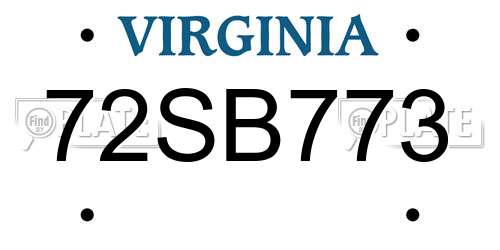 72SB773 Virginia License Plate