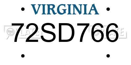 72SD766 Virginia License Plate