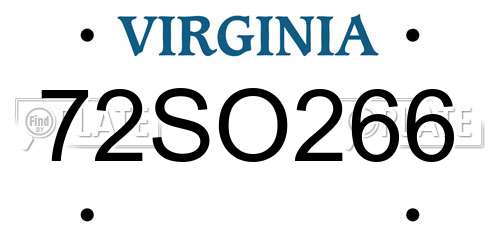 72SO266 Virginia License Plate
