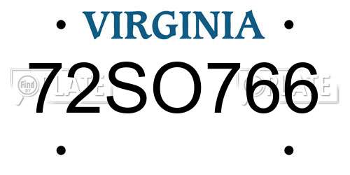 72SO766 Virginia License Plate