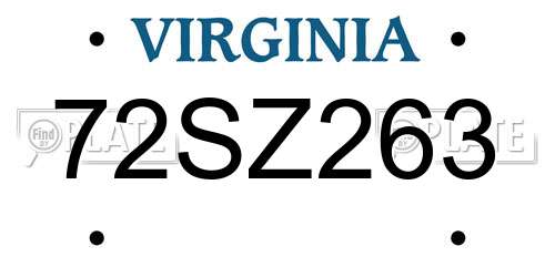 72SZ263 Virginia License Plate