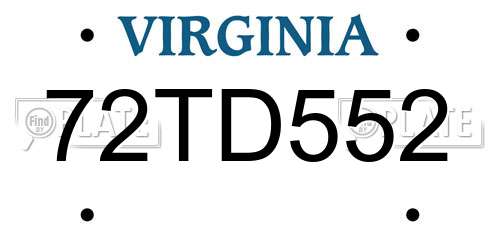 72TD552 Virginia License Plate