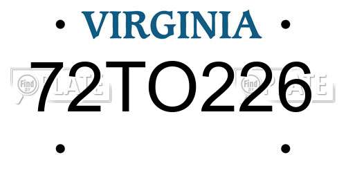 72TO226 Virginia License Plate