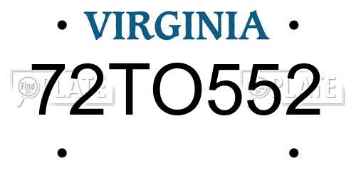 72TO552 Virginia License Plate