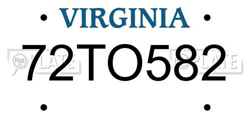72TO582 Virginia License Plate