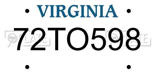 72TO598 Virginia License Plate
