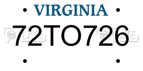 72TO726 Virginia License Plate
