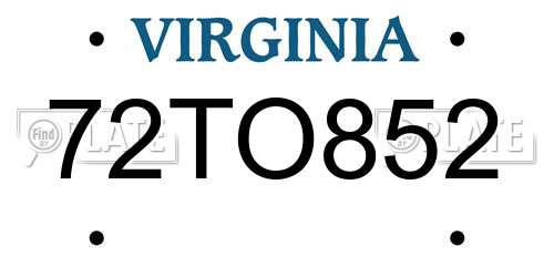 72TO852 Virginia License Plate