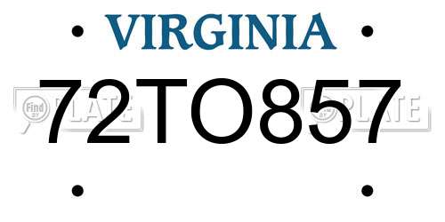 72TO857 Virginia License Plate