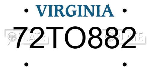 72TO882 Virginia License Plate