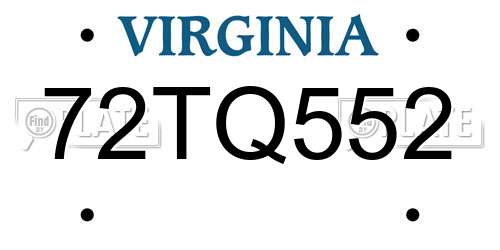 72TQ552 Virginia License Plate