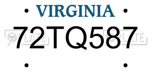 72TQ587 Virginia License Plate