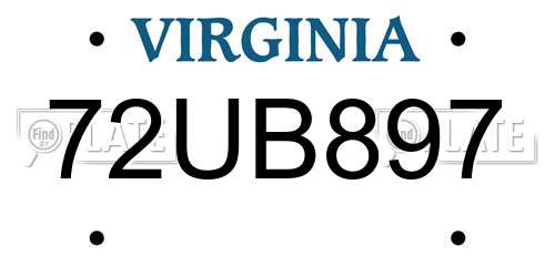 72UB897 Virginia License Plate