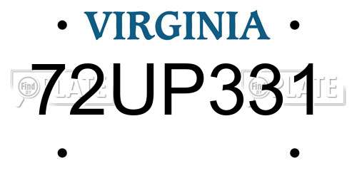 72UP331 Virginia License Plate