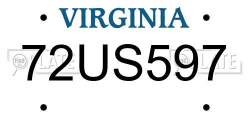 72US597 Virginia License Plate