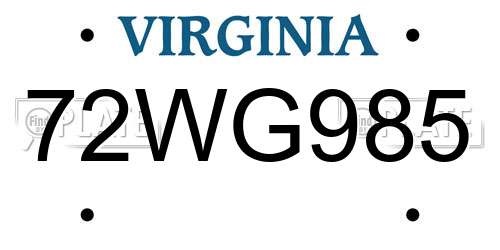 72WG985 Virginia License Plate