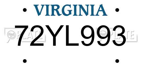 72YL993 Virginia License Plate