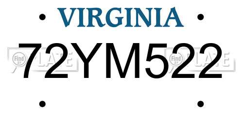 72YM522 Virginia License Plate