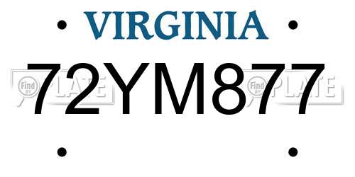 72YM877 Virginia License Plate