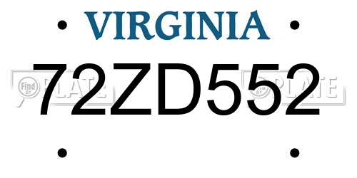 72ZD552 Virginia License Plate