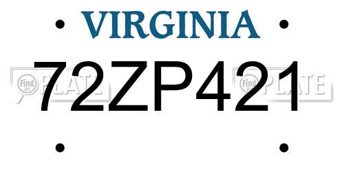 72ZP421 Virginia License Plate