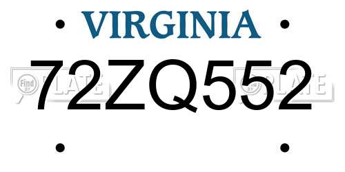72ZQ552 Virginia License Plate