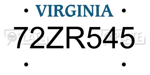 72ZR545 Virginia License Plate