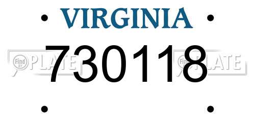730118 Virginia License Plate