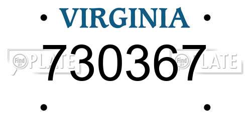 730367 Virginia License Plate