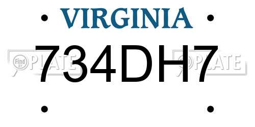734DH7 Virginia License Plate