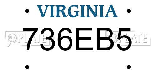 736EB5 Virginia License Plate