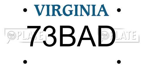 73BAD Virginia License Plate