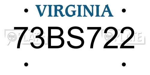 73BS722 Virginia License Plate