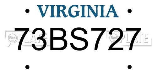 73BS727 Virginia License Plate