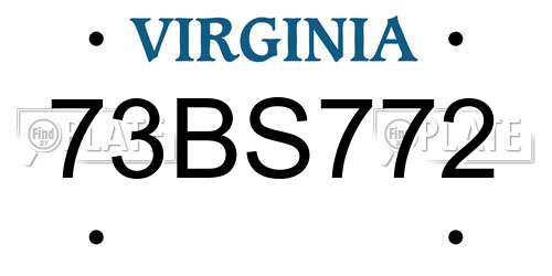 73BS772 Virginia License Plate