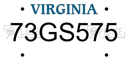 73GS575 Virginia License Plate