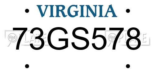 73GS578 Virginia License Plate