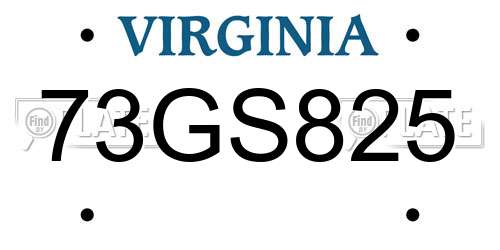 73GS825 Virginia License Plate