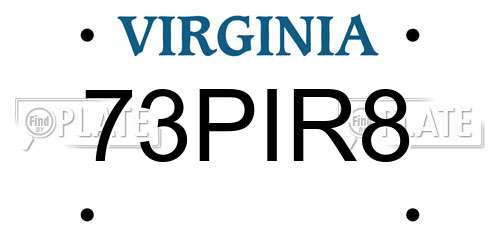 73PIR8 Virginia License Plate