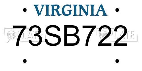 73SB722 Virginia License Plate