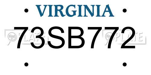 73SB772 Virginia License Plate