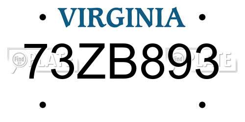 73ZB893 Virginia License Plate