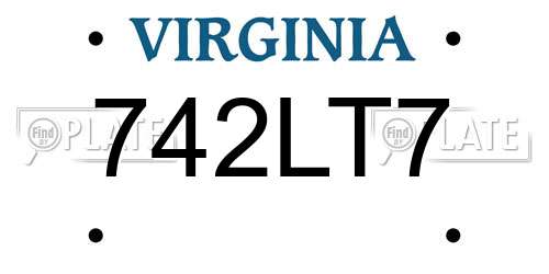 742LT7 Virginia License Plate